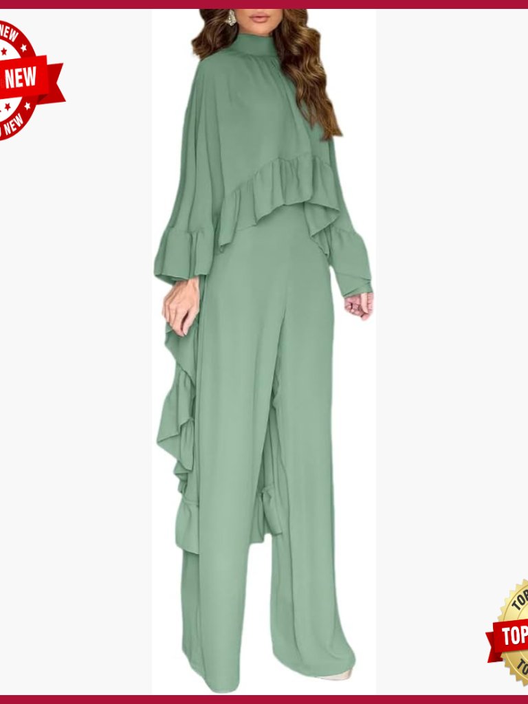 Long Sleeve Cape Top & Wide Leg Pants Matching Set Size Large